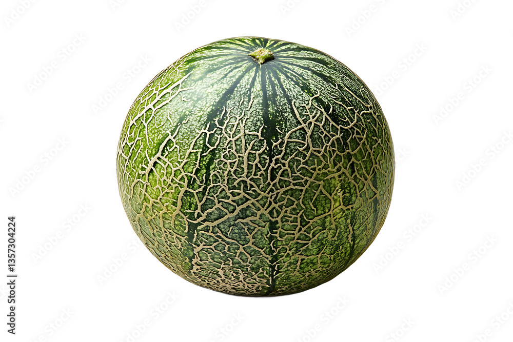 A single whole cantaloupe melon with green rind and light colored netting on a black background isolated A single whole cantaloupe melon with green rind and light colored netting on a black background isolated