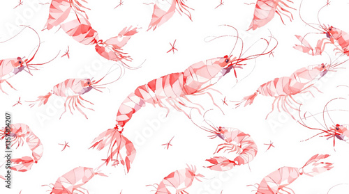 Watercolor seamless pattern featuring grilled shrimp