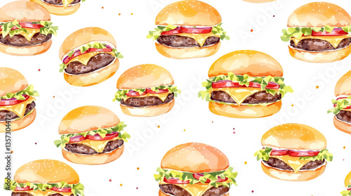 burger and fries Watercolor seamless pattern