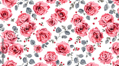 Watercolor seamless pattern Rose flowers on the white background