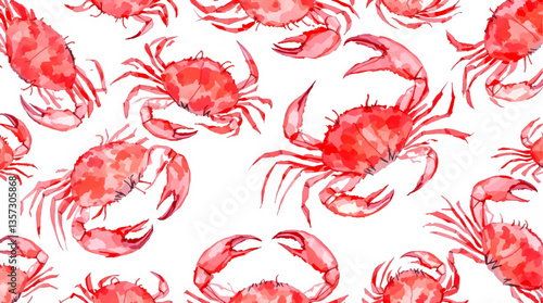 Watercolor Seamless pattern crab white background