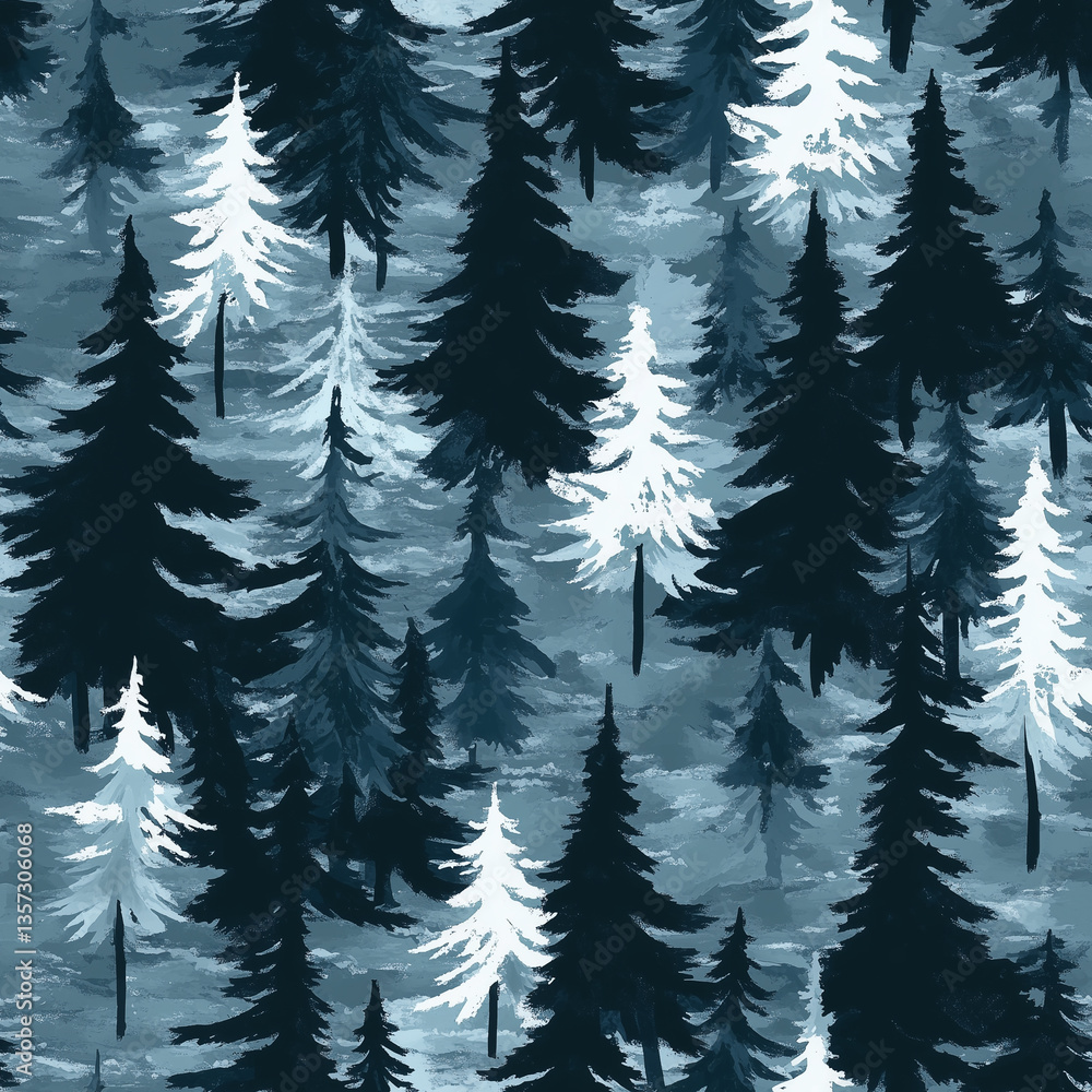 Obraz premium Long winter, pine trees fabric, seamless pattern
