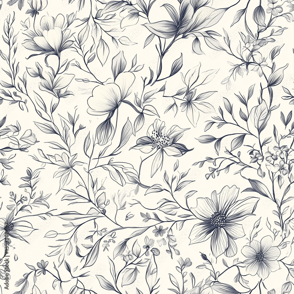 Fototapeta premium Cream and gray floral seamless pattern