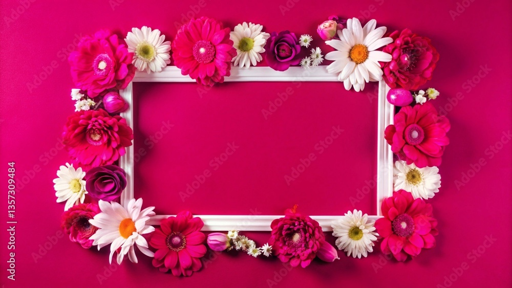 A vibrant spring flower frame on a soft blue background, creating a fresh and elegant copy space for a flat lay mock-up A vibrant spring flower frame on a soft blue background, creating a fresh and elegant copy space for a flat lay mock-up