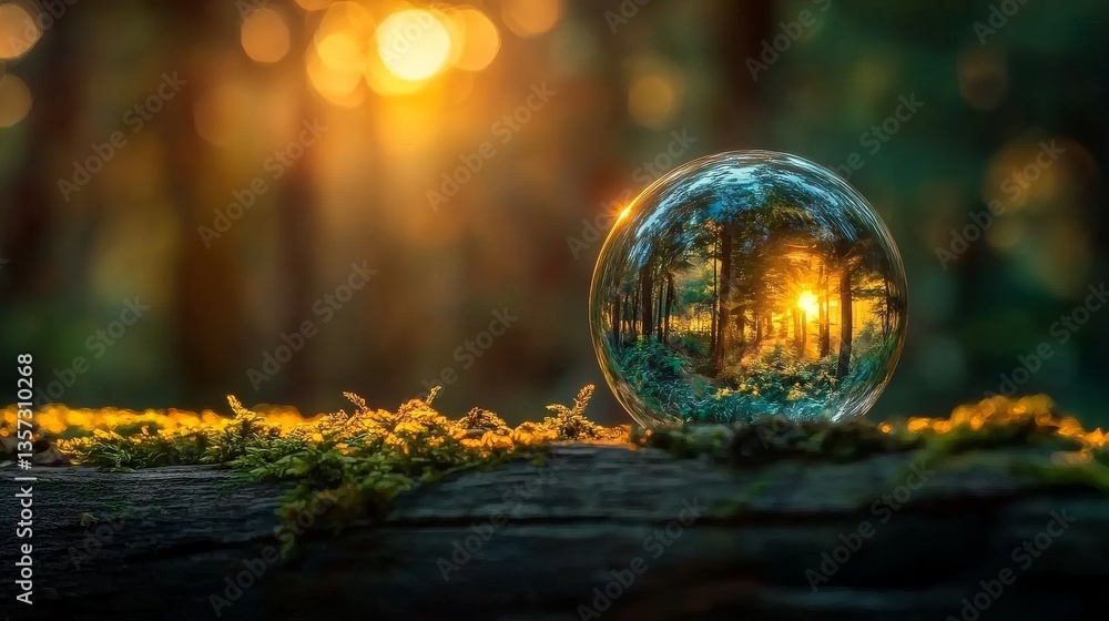 Transparent Sphere Reflecting Forest Light and Nature's Beauty Transparent Sphere Reflecting Forest Light and Nature's Beauty