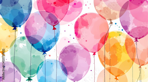 Watercolor balloons on a white background. Seamless pattern