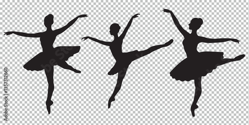 ballet dancers silhouette, graceful poses, tutu skirts, dynamic movement, black and white, minimalist style, transparent background, elegant figures, classical dance, artistic composition