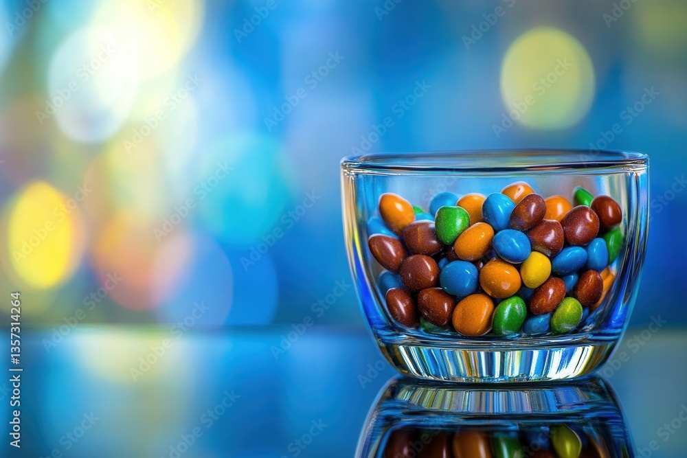 Naklejka premium Colorful Candy Bowl with Reflection on Bright Background