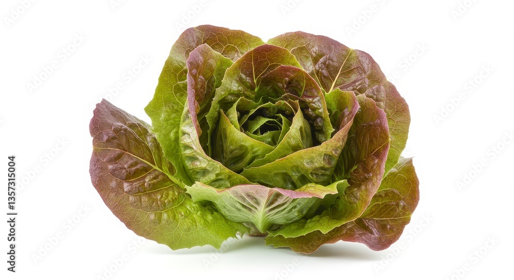 Obraz premium Red and Green Lettuce Rose Close Up on White Background