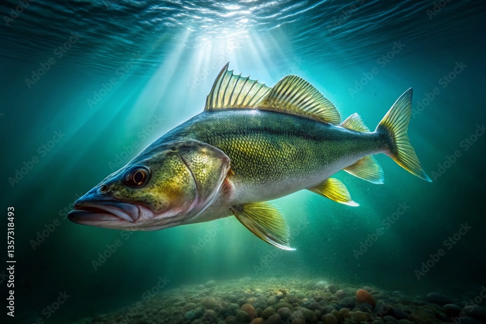 Fototapeta premium European Walleye Fish - Long Exposure Underwater Photography