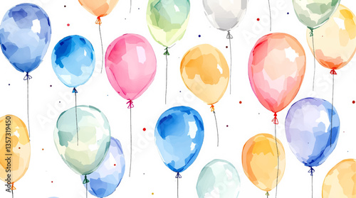 Watercolor balloons on a white background. Seamless pattern	
