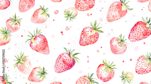 Watercolor pattern strawberry white background