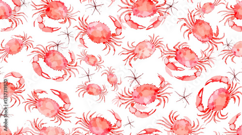 Watercolor Seamless pattern crab white background	