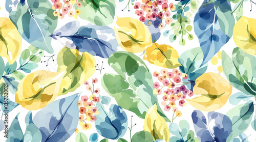 Watercolor pattern color leaves white background	