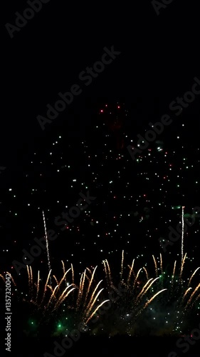 Colorful abstract fireworks display lighting up the night sky for holiday celebrations and special events