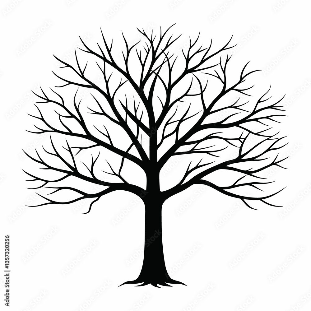 Obraz premium Vector tree silhouette with roots and branches, nature-inspired design