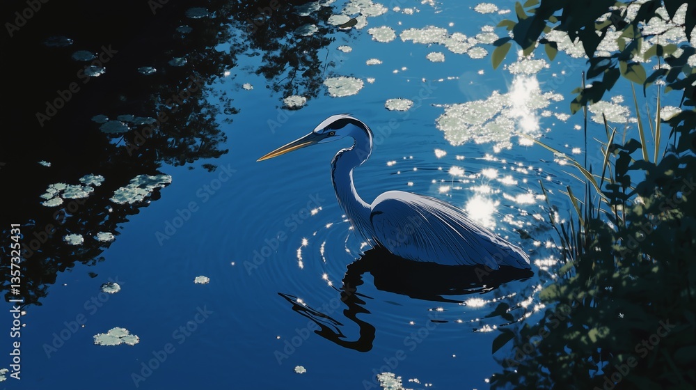 Naklejka premium ethereal beauty of a sapphire-hued heron gracefully poised