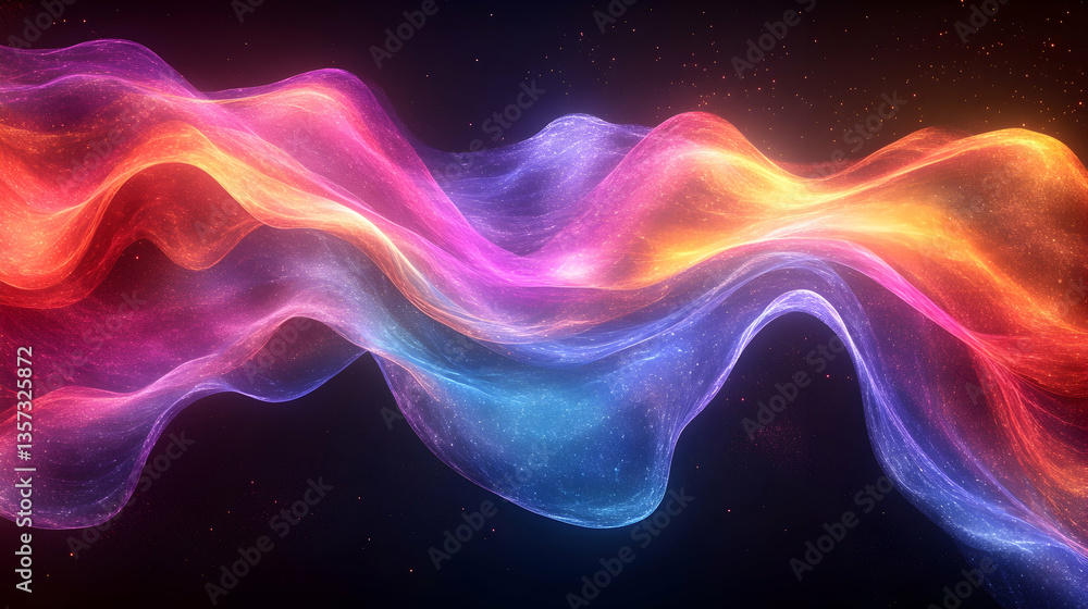 Dynamic colorful wave trails glowing in electric shades, seamlessly curving against a dark digital background, symbolizing technology and motion Dynamic colorful wave trails glowing in electric shades, seamlessly curving against a dark digital background, symbolizing technology and motion