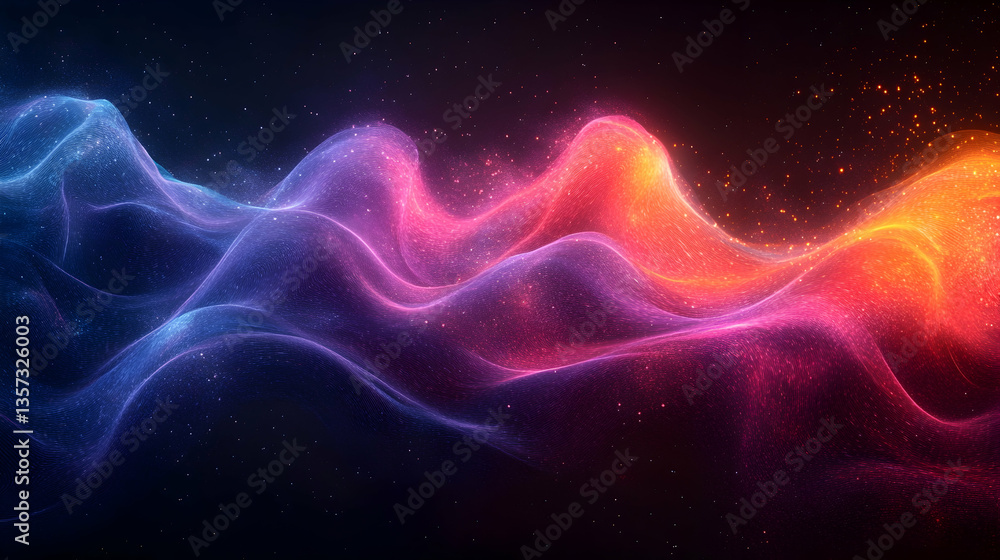 Dynamic colorful wave trails glowing in electric shades, seamlessly curving against a dark digital background, symbolizing technology and motion Dynamic colorful wave trails glowing in electric shades, seamlessly curving against a dark digital background, symbolizing technology and motion