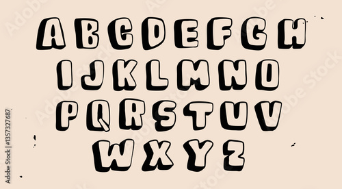 Volumetric outline Font. Unique kids style modern Alphabet. Hand drawn trendy Vector illustration. Every letter is isolated. Typography, lettering, calligraphy concept