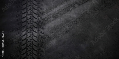 tire tracks on a dark surface, showcasing a unique pattern and texture
