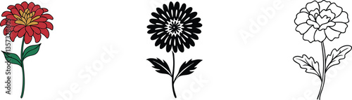 Wallpaper Mural Floral Designs Red, Black, and Line Art Flower Illustrations Torontodigital.ca