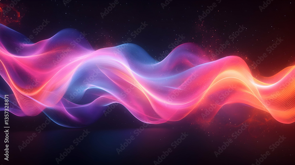 Elegant curving neon waveforms in a luminous abstract style, dynamically forming smooth light trails against a black futuristic space Elegant curving neon waveforms in a luminous abstract style, dynamically forming smooth light trails against a black futuristic space