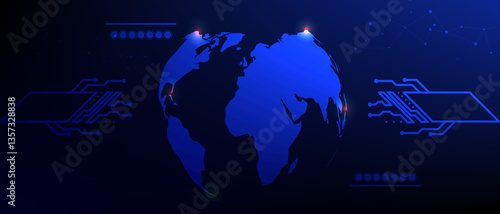 Global Data Network Abstract Blue World Globe with Circuit Board Connections