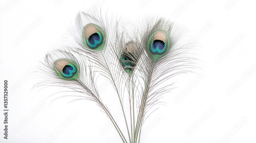 Obraz premium Peacock feathers on white background
