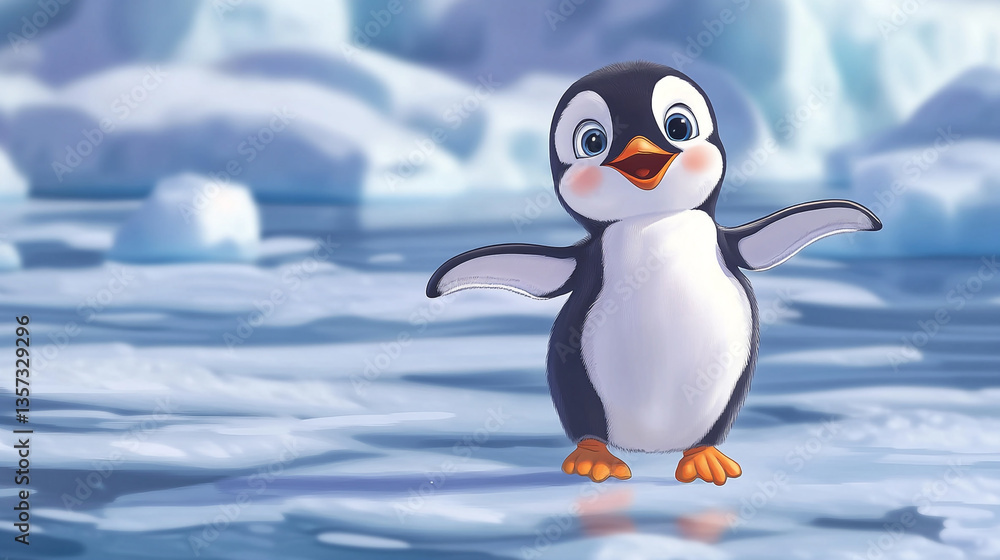 Obraz premium Cute 2D cartoon vector of a baby penguin