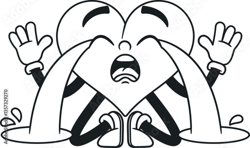 Sad crying heart emoticon black-and-white