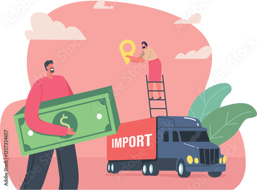 Trader meeting import truck vector illustration