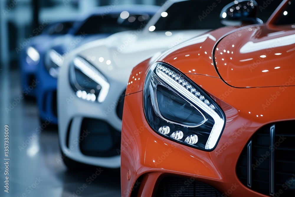Fototapeta premium Modern cars sleek design in showroom