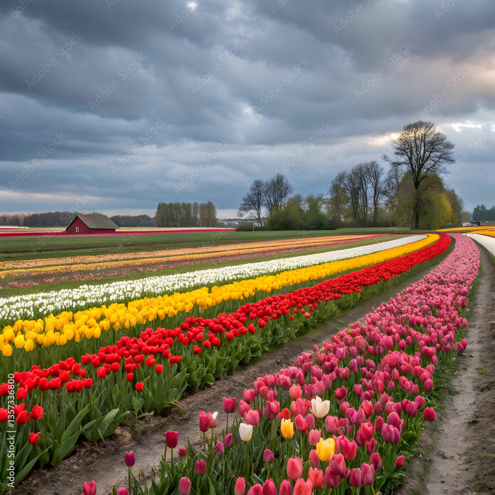 tulip field in keukenhof gardens liss netherlan