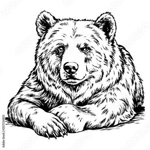 A bear is laying down on a white background