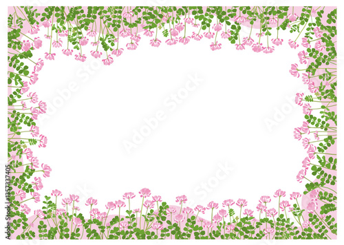 たくさんのレンゲソウで囲む、長方形フレームイラスト