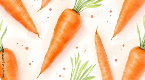 Seamless pattern with watercolor carrot drawing abstract illustration on white background	