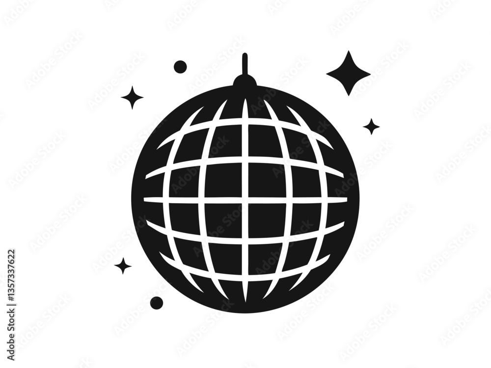Disco ball icon, Disco ball with stars icon vector illustration design Disco ball icon, Disco ball with stars icon vector illustration design