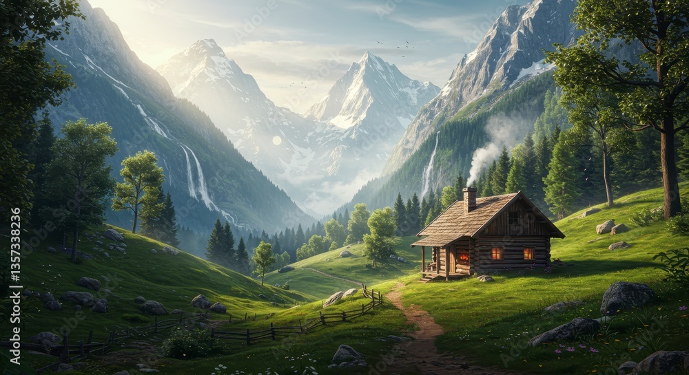 Secluded Log Cabin nestled in a Sunlit Alpine Valley Secluded Log Cabin nestled in a Sunlit Alpine Valley