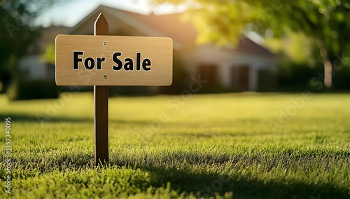 Wallpaper Mural A picturesque house for sale, marked by a rustic sign and surrounded by a lush green lawn, inviting prospective buyers to explore. Torontodigital.ca