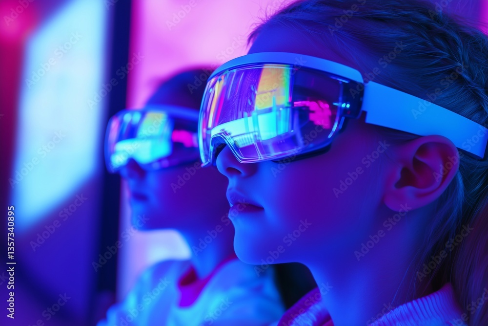 Children wearing virtual reality headset, Virtual Reality Children wearing virtual reality headset, Virtual Reality