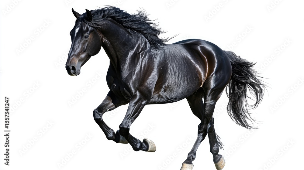 A Black Horse Running Isolated on White Background A Black Horse Running Isolated on White Background