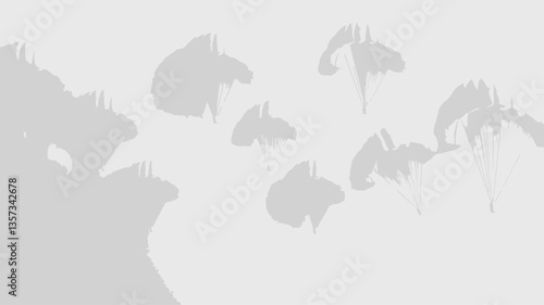 The image depicts multiple, blurred, slightly irregular white shapes resembling stylized imprints or shadows against a solid white background. The shapes are distributed across the frame in a