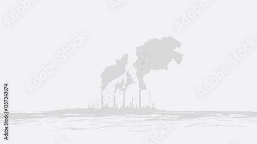 The image is a monochrome photograph, predominantly in shades of white and light grey.  It depicts a hazy or misty landscape, where details are blurred and indistinct due to atmospheric conditions.