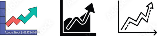 Upward Trending Growth Charts Arrow Icons, Progress, Statistics