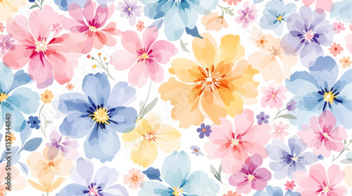 Watercolor seamless pattern abstract wild flowers on the white background