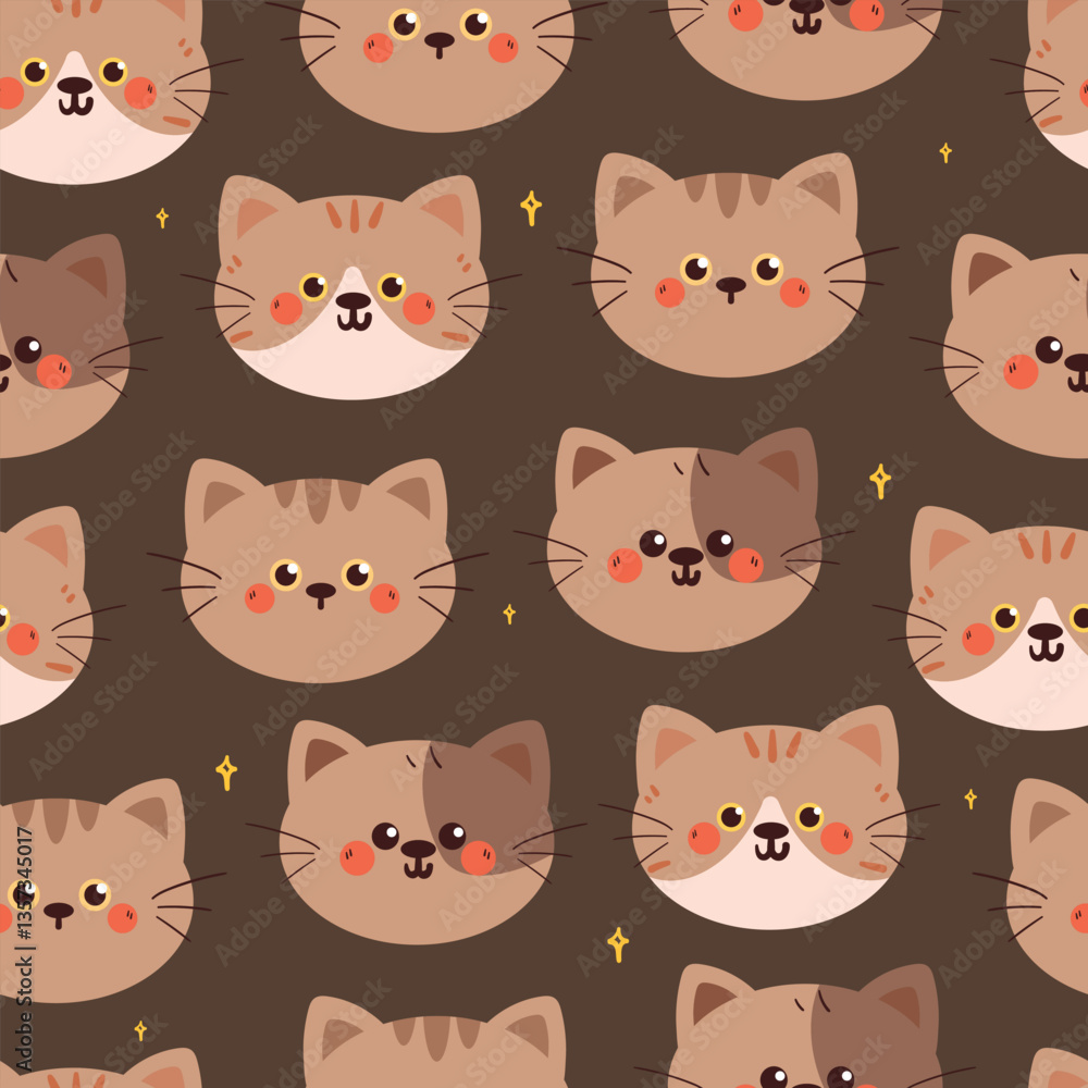 Fototapeta premium seamless pattern cat head cartoon. cute animal pattern for wallpaper, background and gift wrap paper