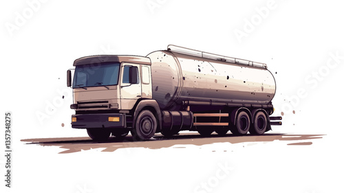 Digital illustration of a tanker truck on a white background. The truck is depicted in a slightly stylized manner, suggesting a drawing or painting style rather than a photorealistic rendering.