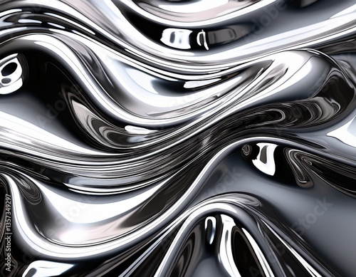 silver chrome liquid background abstract metal texture with waves silver color chrome morphism pattern steel reflection design aluminum shiny illustration
