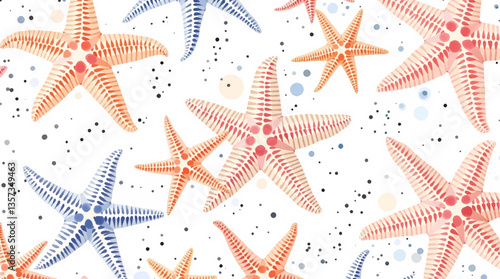 Seamless watercolor pattern of hand drawn nautilus shells and smooth sea pebbles on a white background, Watercolor pattern shells on white background